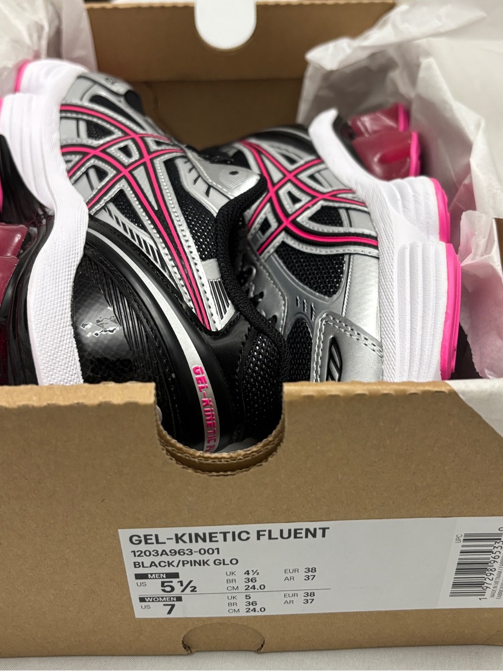 ASICS Women's Black Silver Pink GEL-Kinetic Fluent Running Shoes